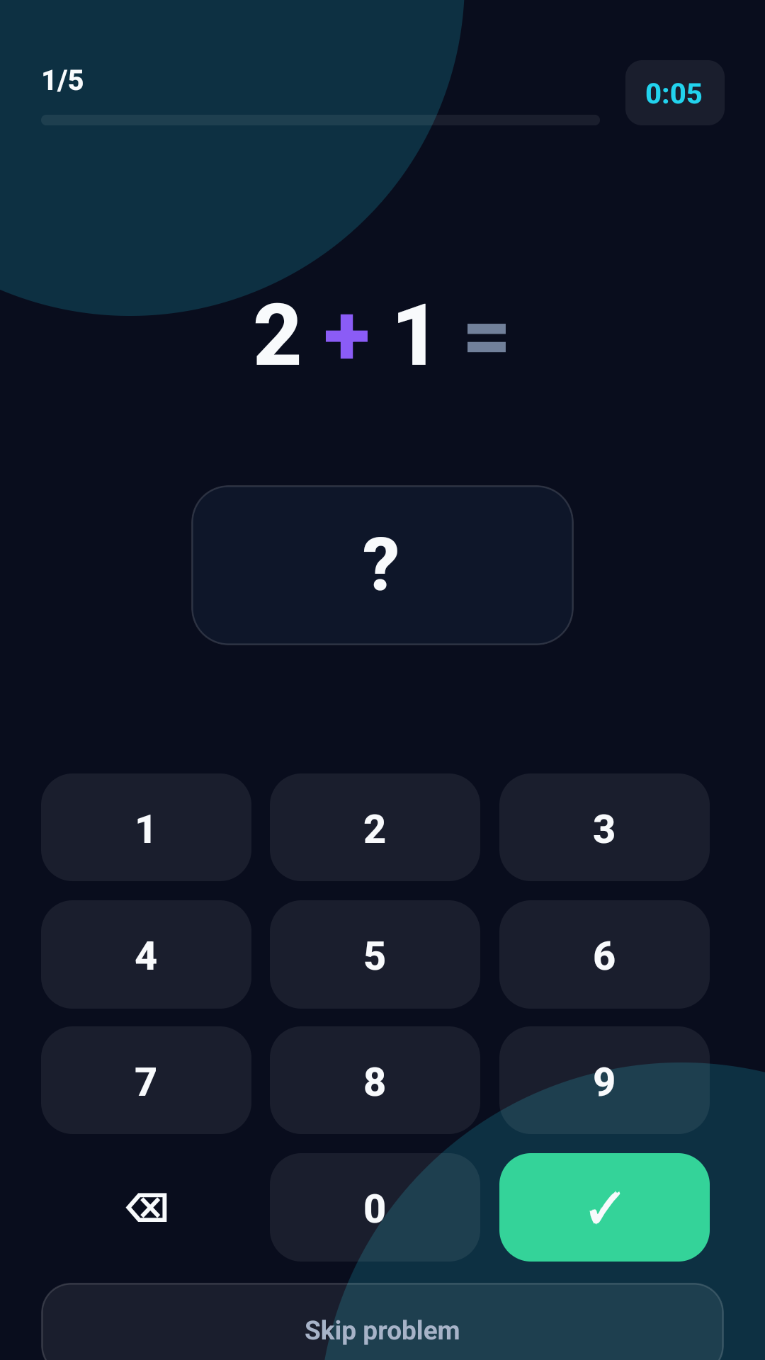 Mind Math Mentor practice screen